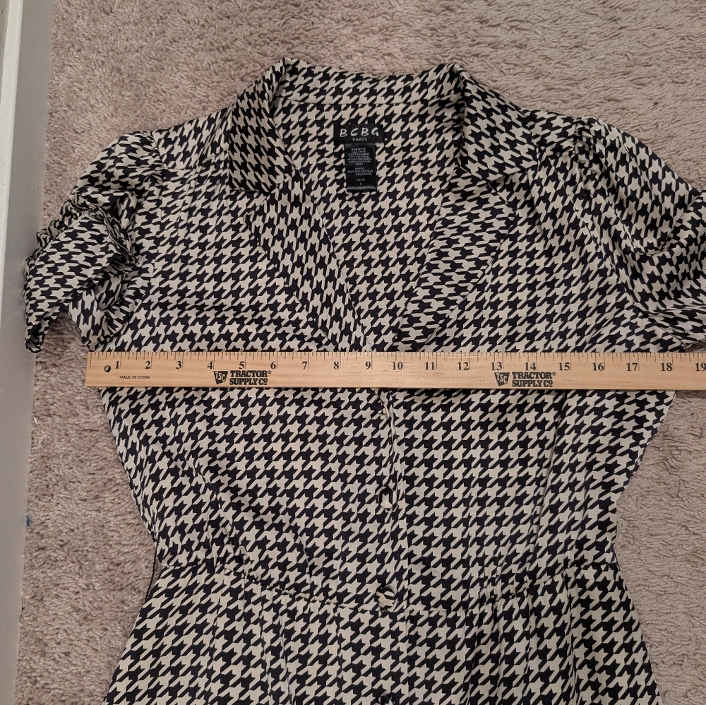 Vintage RARE BCBG Paris Silk Satin Houndstooth Shirt Dress Size 6 - Picture 10 of 16